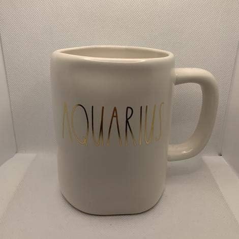 Rae Dunn AQUARIUS Zodiac Horoscope Astrological Sign Mug - DOUBLE SIDED - GOLD LL lettering - ceramic