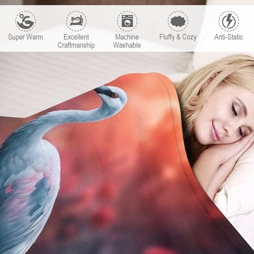 Couverture de flanelle grue blanche avec impression 3D premium - 4
