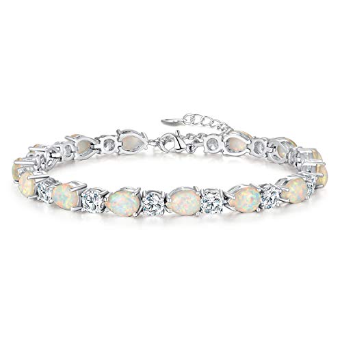 Cinily Opal Tennis Bracelet Pink Cubic Zirconia October Birthstone Bracelets For Women 14K White Gold Plated Oval Fire Opal Jewelry #TOP21