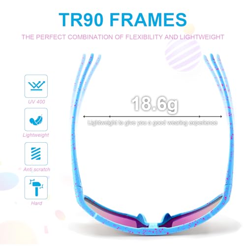CMBJJU 3PACK Kids Sunglasses,Youth Baseball Glasses,Cycling Goggles for 6-14 Boys Girls,UV400 Protection (3pcs-Black Blue+White Blue+Blue Pink-K01) - image 5