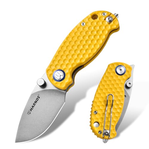Harnds Cuchillo plegable de bolsillo de aleta delantera de abeja con hoja de acero D2 y cuchillo EDC avanzado de mango G10, adecuado para acampar de supervivencia al aire libre y senderismo (Amarillo)