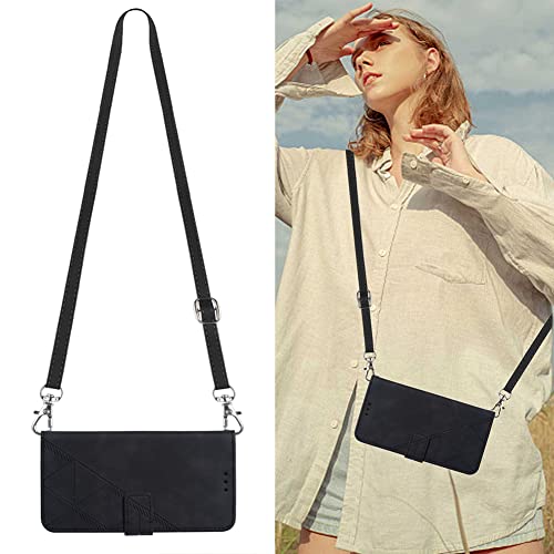 Wallet Crossbody Case Compatible with Samsung Galaxy A53 Leather Phone Cases with Credit Card Holder and Strap Magnetic Flip PU Kickstand Shockproof Protective Purse Business Cover(Black)