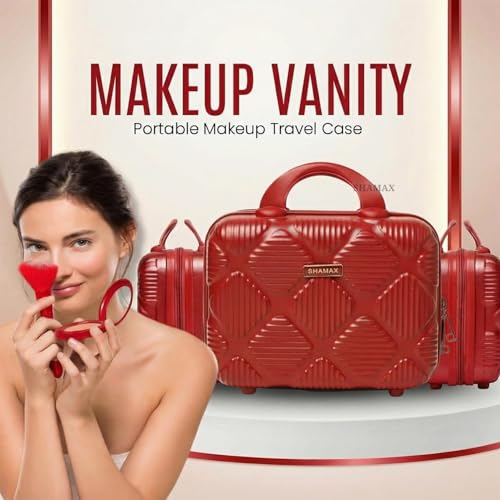 Image of SHAMAX Makeup Organizer Vanity Box for Women Bridal Vanity Case Gift for Women (Red)