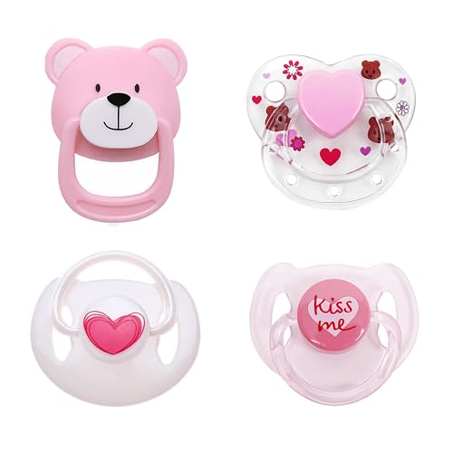 Image of MAREBABY Pink Style Magnetic Pacifier Set 4 Pieces for Reborn Baby Dolls Feeding Toy Accessories Set for Kids Gift
