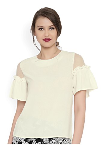 Image of RARE Women Blue Solid Cold Shoulder Top (EP2055)