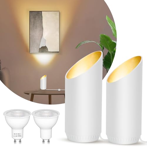 HUAEU LED Sol Spot – 6W Lampe de Sol pour Intérieur, Noir, 3000K Blanc Chaud, Avec Ampoule GU10 LED 500LM, Spot avec Interrupteur Pied (Blanc, 2 paquet)