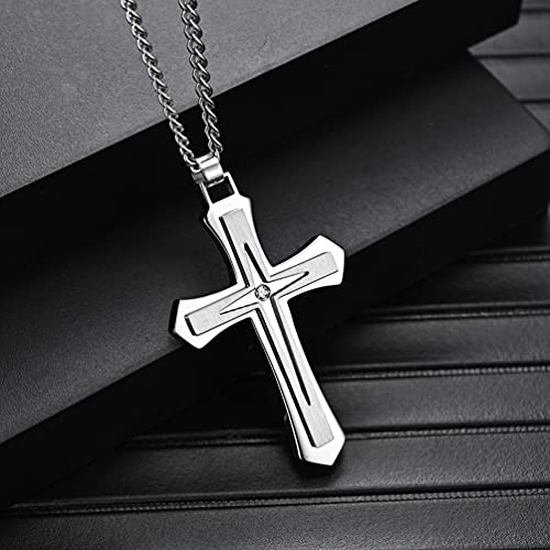 Collier croix en acier inoxydable et titane noir argent JO WISDOM