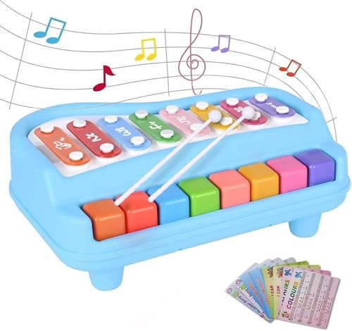 Image of Mommers Musical Instruments, 2 in 1 Baby Piano Xylophone for Toddlers 1-3 Years Old, 8 Multicolored Key Keyboard, Preschool Educational Learning Toy for Girl Boy