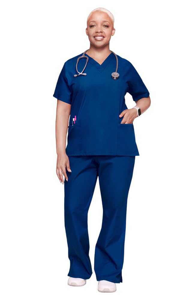 Cherokee Scrub set for women Traditional Fit Dolman Sleeve, V-neck Top 4700 Natural Rise Flare Leg Drawstring Pant 4101