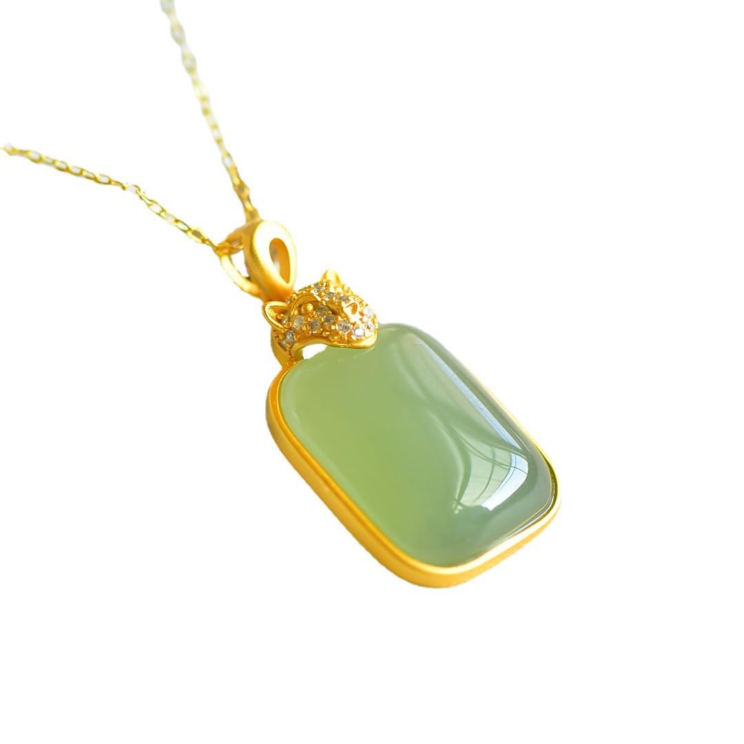 204DealnowGreen Jade Leopard Pendant Jewelry Natural Chalcedony 925 Silver Gold Plated Necklace Anniversary, Weddings, Birthdays Gift, 925 Silver Gold Plated, Jade, Opal