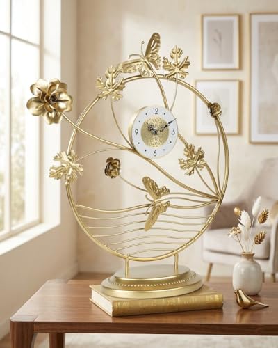Image of Table Clock,Desk Clocks,Metal Clock,Classic Mantel Clock,for Living Room,Office,Kitchen, Bedside (PK-09)