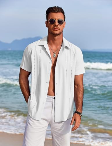 COOFANDY Mens Cuban Guayabera Shirt Short Sleeve Button Down Shirts Summer Beach Vacation Shirts4