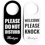 Do Not Disturb Door Hanger Sign 2 Pack (Black/White Double Sided) Please Do Not Disturb on Front and Welcome Please Knock on Back Side, for Office Home Clinic Dorm Online Class and Meeting Session