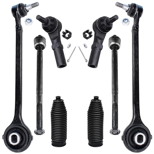 Image of Detroit Axle - RWD Front End Control Arms Kit for 2011-2014 Chrysler 300 Dodge Challenger Charger, 2 Lower Control Arms w /Ball Joint 2 Boots 4 Tie Rods 2011 2012 2013 2014 Replacement - 8pc Set