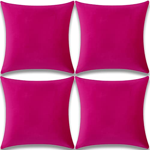 Yonous Lot de 4 housses de coussin décoratives en velours doux de qualité supérieure pour canapé-lit, canapé, chaise, rose vif, 45 x 45 cm