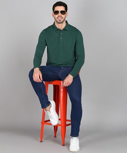 Image of Alan Jones Clothing Men's Cotton Regular Fit Solid Full Sleeves Polo T-Shirt