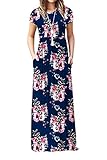 maxikleid empire stil 【Feature】damen kleider blumenmuster, Casual Stil, Zwei Seitentaschen, Rundkragen, Kurzarm, Maxikleider, kleider damen lang, Lockere Passform, Elastisch bei Waist, Hoch tailliert, Bodenlänge.