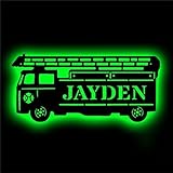 Personalized Fire Engine Ladder Truck Metal Sign with LED Light Custom Fire Truck Neon Sign Light Fireman Name Night Light Firefighter Decor Gift for Dad Men Boy Firefighter,Fire Truck Sign-1