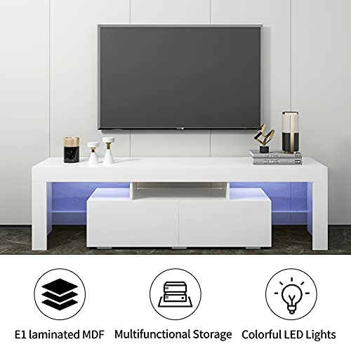 Wersmt Led Tv Stand For 70 Inch Tv, White Entertainment Center With 2 Drawer, Modern Large High Gloss Tv Cabinet With Storage For Living Room #TOP2