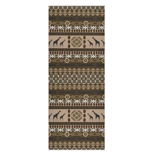 Fygkptb Brown Ethnic Tribal Elements with Giraffes Texture Yoga Towel Non Slip Yoga Mat Cloth Foldable Yoga Towel Sweat Absorbent Yoga Towel with Storage Mesh Bag 73 x 27 inch