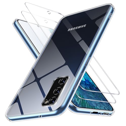 Oelrstfe Etui do Samsung Galaxy S20 FE 5G/4G z 2 częściami szkła hartowanego, ultraprzezroczysty silikonowy żel TPU miękki pokrowiec, odporny na wstrząsy anty-żółty zderzak ochronny