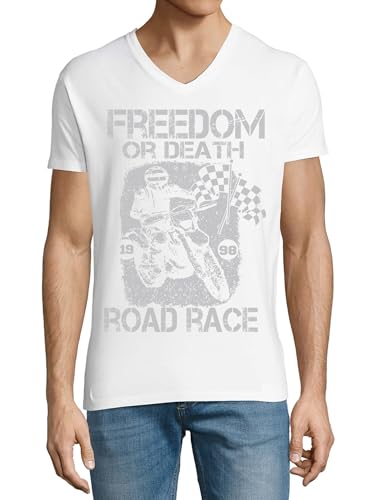 T-shirt Moto Road Race 1998 col en V en coton blanc pour homme : évitez la chaleur avec style