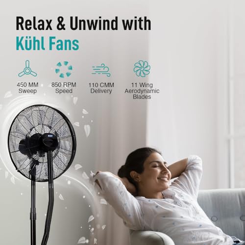 Image of KUHL Exzel H3 Next Gen BLDC Desert Cooler with Mist & Humidifier | 18 Inches Pedestal Fan | Remote Operated | High Airflow & Low Noise | 6L /8 Hr Water Tank Capacity | Tilt Function | 450 mm