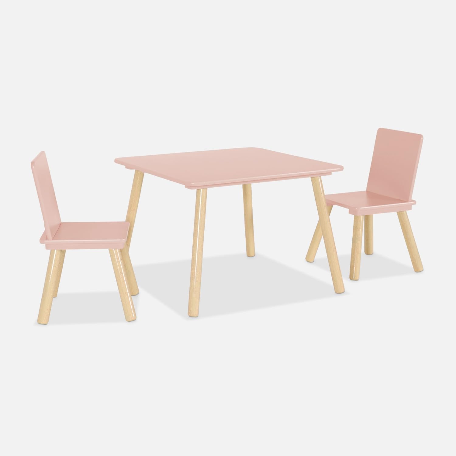 sweeek - Mesa Infantil Cuadrada con 2 sillas, Jude, Rosa, 60x60x43 cm
