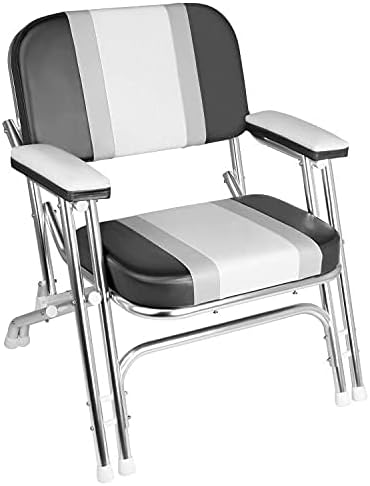 Leader Accessories Portable Folding Deck Chair Boat Seat with Aluminum Frame and Armrests (White/Grey/Charcoal)