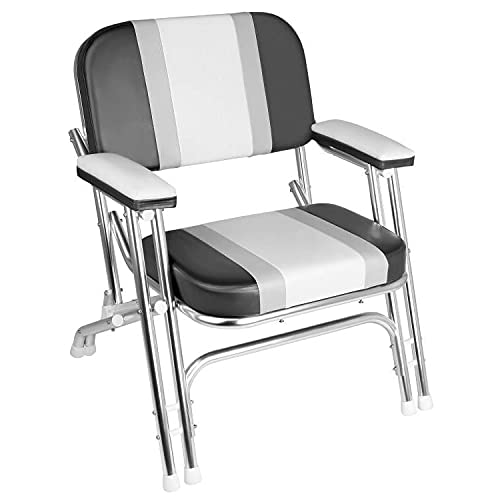 Leader Accessories Portable Folding Deck Chair Boat Seat with Aluminum Frame and Armrests (White/Grey/Charcoal)