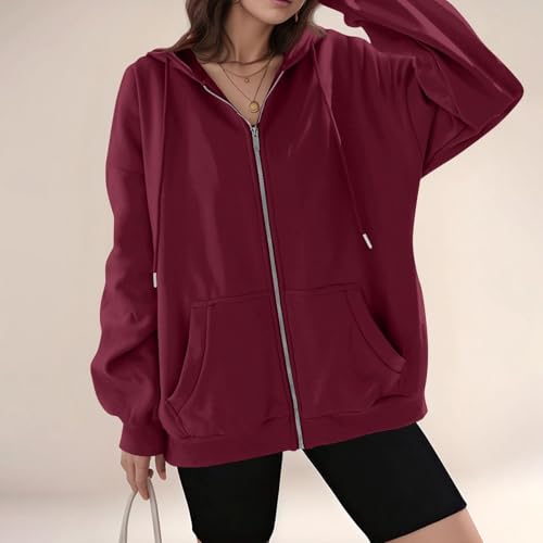 Zip Up Hoodie Women Oversized Hooded Sweatshirt Fall Winter Fleece Long Sleeve Tops Drop Shoulder Jacket With Pockets2
