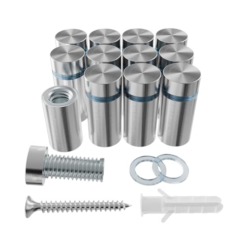 LEDONGUS 12-Pack Stainless Steel Standoff Screws with Wall Anchors & Rubber Pads – Sign Mounting Hardware for Acrylic Signs, Photo Frames, Advertising Boards, Silver(1/2" x 1" / 12mm x 25mm)