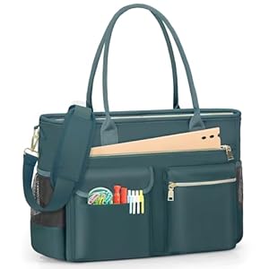 RAINSMORE Laptoptassen voor vrouwen 39,6 cm Lerares Tas Grote Verpleegkundige Utiliteitstas Computer Messenger Aktentas met Geïsoleerde Zak voor Werk School Kantoor Bedrijf Universiteit, Donkergroen