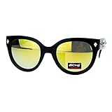 JuicyOrange Skull Studded Womens Sunglasses Round Butterfly Fashion Eyewear (black, yellow mirror)