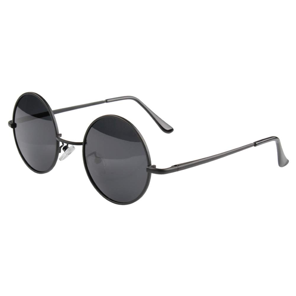 Cnfang4 Vintage Sunglasses Round Thin Frame Polarized Lenses Black Car For Driving Fishing Daily