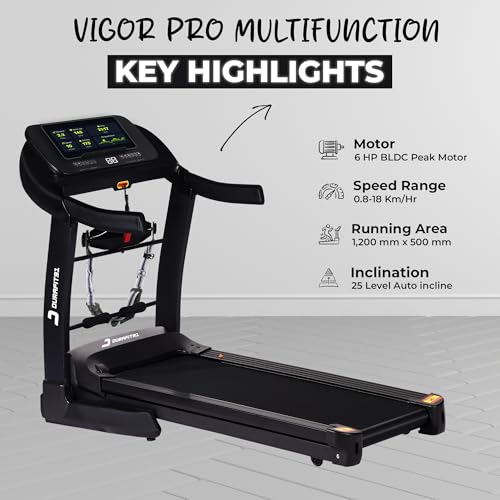 Image of Vigor Pro Multifunction 6 HP Peak BLDC Hydraulic Foldable Treadmill | 25 Level Auto Incline |18 Km /HrMax Speed | Max User Weight 150 Kg | Bluetooth Speaker | Wynd app |Home use