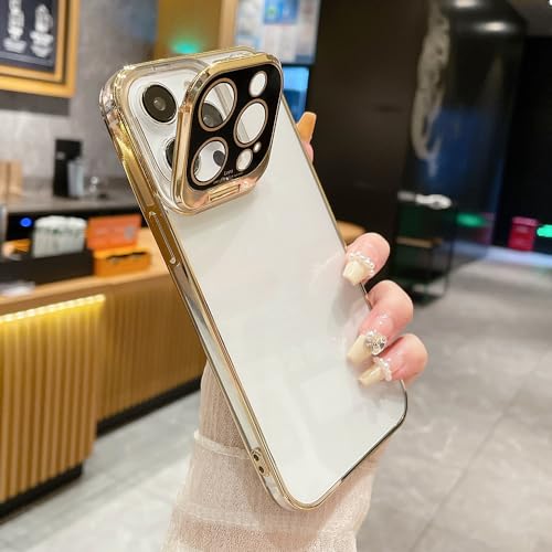 Coque iPhone 13 Pro Max transparente en TPU antichoc avec support caméra et contour plaqué or