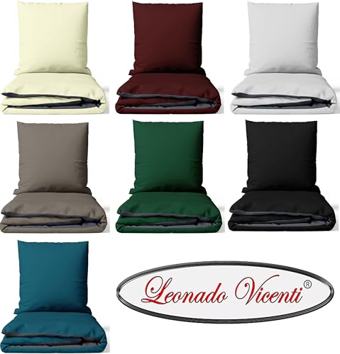 Leonado Vicenti Bettwäsche 200x220 3teilig Bettbezug - Bettwäsche-Sets mit 2 Kissenbezügen 80x80 cm, ÖKO-TEX Baumwoll-Satin Petrol für Kingsize Bett mit Reißverschluss