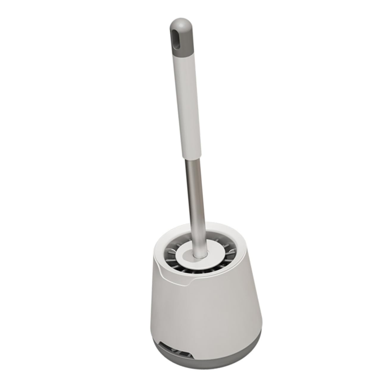 Brosse à toilette longue manche en plastique gris et blanc avec son support mural
