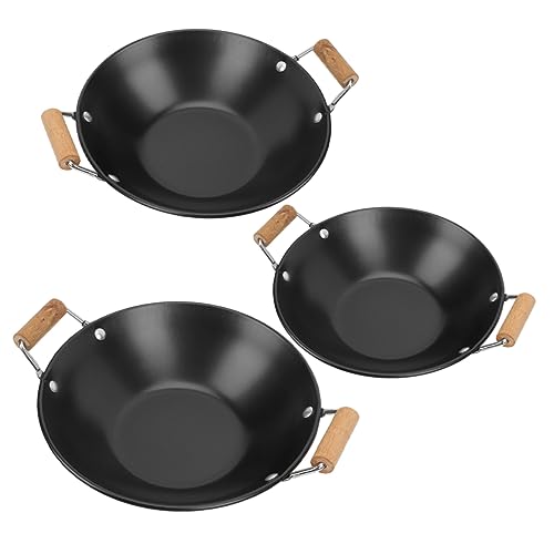 DONFAMDS 3 piezas Ollas Pequeñas para Cocina Diaria con Mango de Madera Antideslizante Olla Inoxidable con Plano para Hogar y Uso Paella para Cocinar Casa