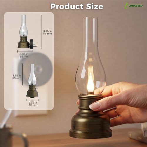 Image of L LOHAS LED Flameless Candles Night Light, Rechargeable Plug in Night Light | LED Kerosene Lamp Night Lights Plug into Wall, Dimmable Flickering Flame Vintage Oil Lamp, Dusk to Dawn sensor Nightlight