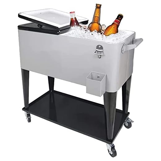 Nattork 80 Quart Rolling Cooler Cart for Outdoor Patio Deck Party, Portable Party Bar Cold Drink Beverage Cart,Ice Chest with Shelf, Water Pipe and Bottle Opener