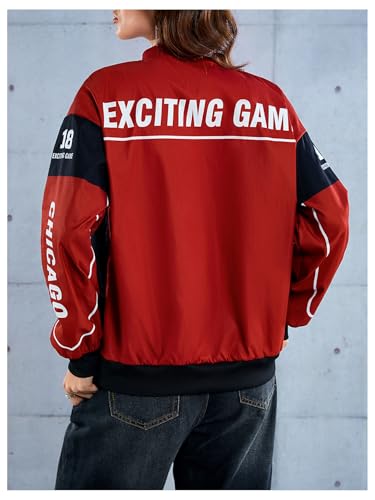 SOLY HUX Women's Bomber Jacket Long Sleeve Zip Up Racing Jackets Color Block Y2k Outerwear Vintage Streetwear2