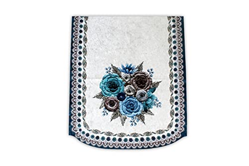 Image of The Furnishing Tree Velvet Floral Pattern 5 Pieces Bottom only 5 Seater Sofa Cover Set Blue