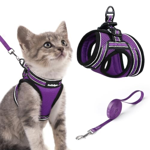 rabbitgoo Cat Harness and Leash Set Step-in Soft Vest S Purple