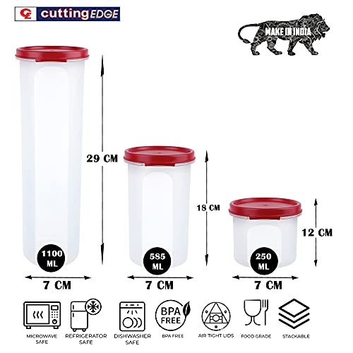 Image of Cutting EDGE Smart Slim Storage Airtight Container-Red,Set of 4 | Plastic material, size - 1.1L+585ml+2x250ml , pantry organization, pulses storage, grains storage, kitchen Storage
