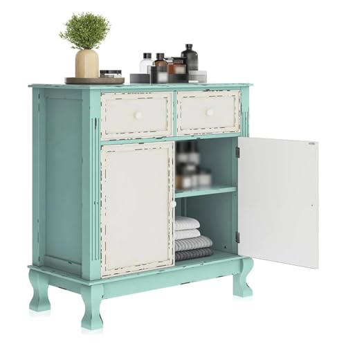ountry Style Furniture - Mueble de buffet con puertas y estantes de almacenamiento, mesa consola de madera rústica para entrada, pasillo, comedor, acabado de madera marrón y blanca