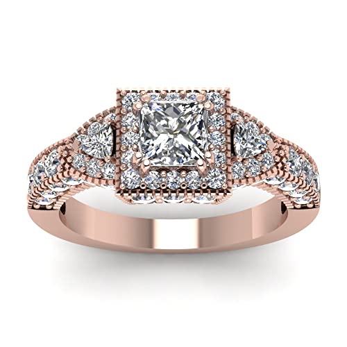 Image of 55Carat Choose Your Gemstone Square Art Nouveau Diamond CZ Ring Rose Gold Plated Princess Shape Vintage Engagement Rings Matching Jewelry Wedding Jewelry Easy to Wear Gifts US Size 4 to 12