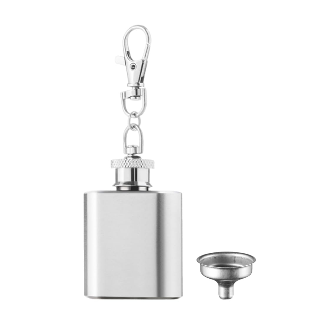 Flachmann Edelstahl mit Schlüsselanhänger, Robuster Reise-Trinkbecher mit Trichter, 28ml Hip Flask für Outdoor-Party JGA Geschenk