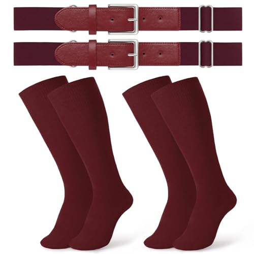 Image of JASGOOD 2 Pack Baseball Socks and Belt Combo Set Softball Socks and Belts Elastic Waist Belt for Youth and Adult Boys